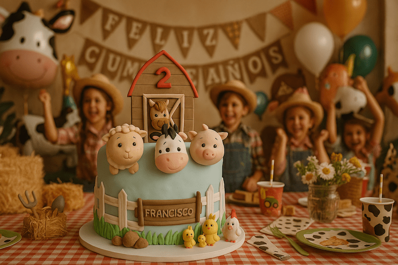 Torta infantil temática de granja con animalitos