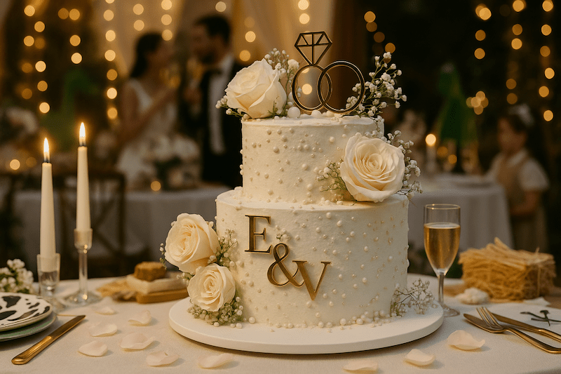 Torta de matrimonio de dos pisos con flores en Manizales
