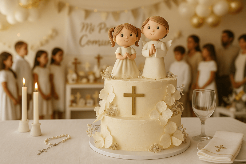 Torta de primera comunión decorada a mano en Manizales
