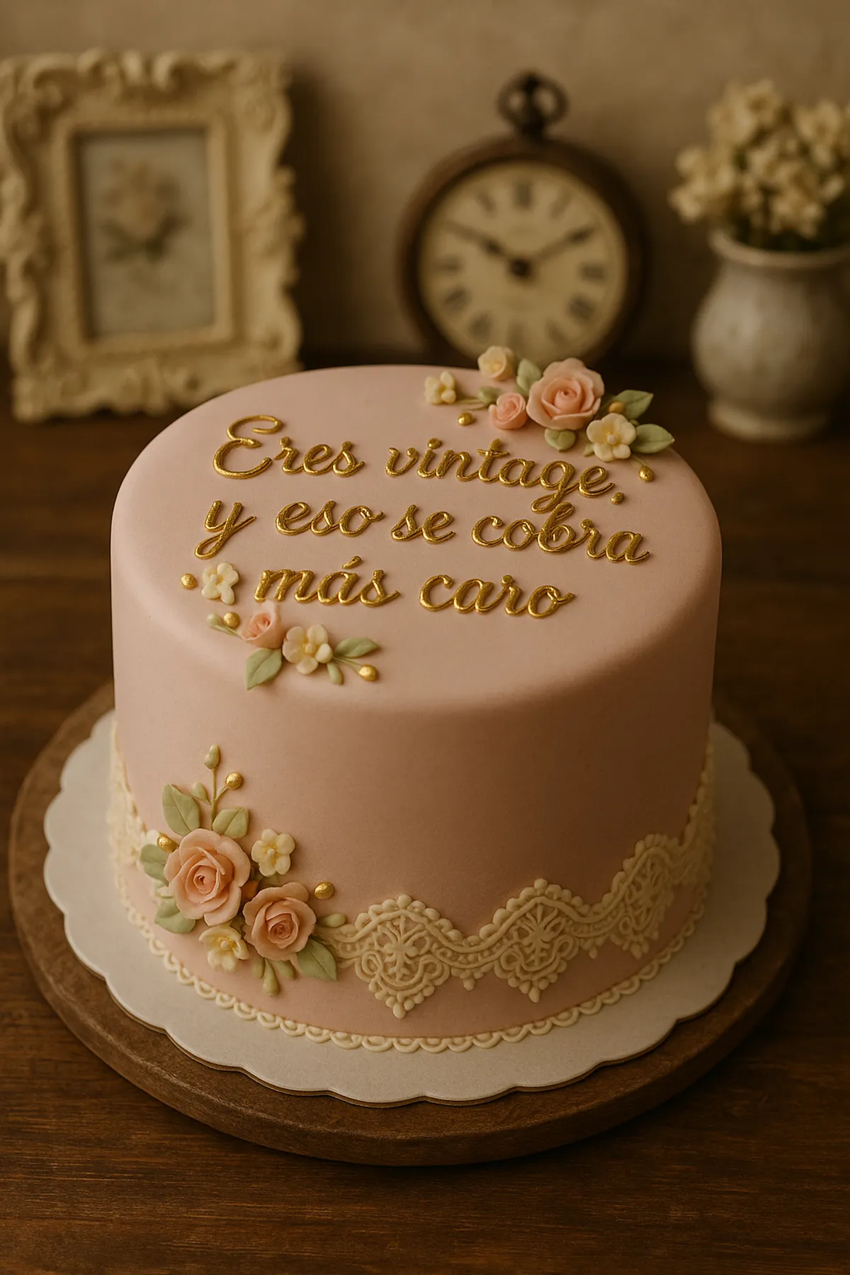 Torta con el mensaje «Eres vintage y eso se cobra más caro» · Marce Cupcakes Manizales