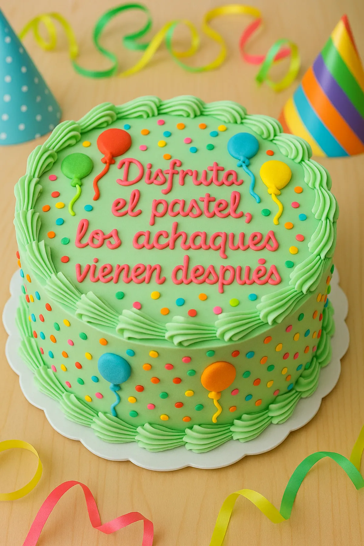 Torta con el mensaje «Disfruta el pastel, los achaques vienen después» · Marce Cupcakes Manizales