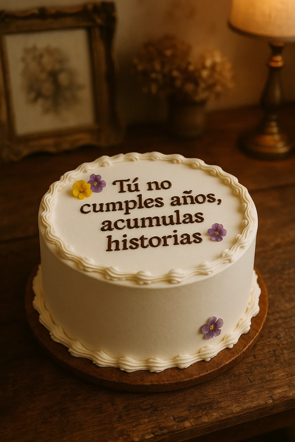 Torta con el mensaje «Tú no cumples años, acumulas historias» · Marce Cupcakes Manizales
