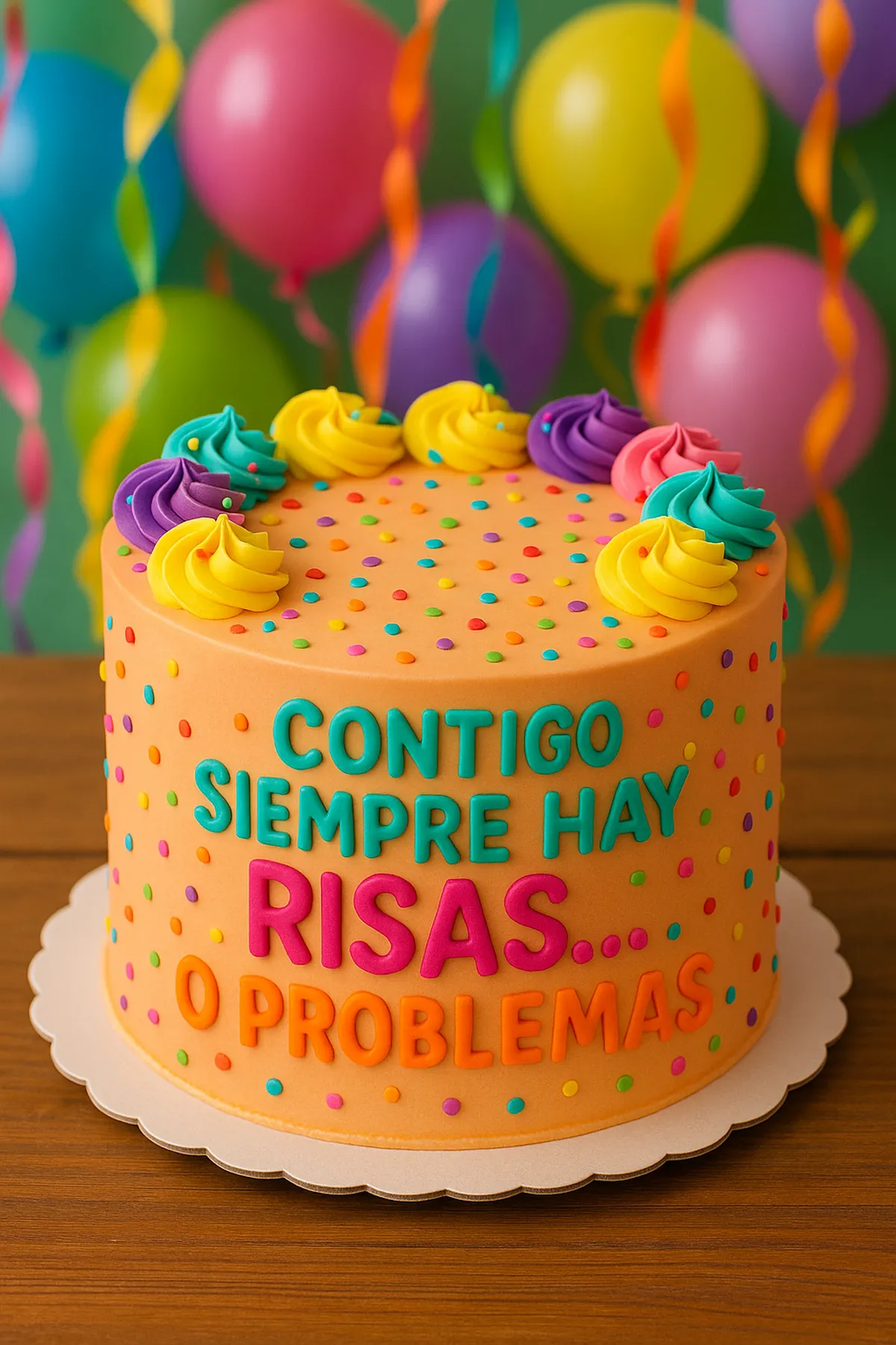 Torta con el mensaje «Contigo siempre hay risas… o problemas» · Marce Cupcakes Manizales