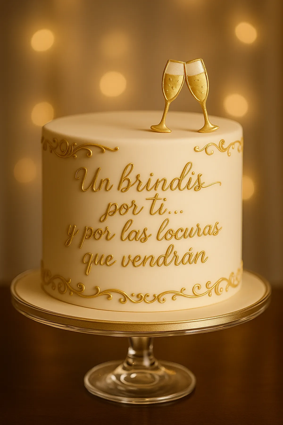 Torta con el mensaje «Un brindis por ti y por las locuras que vendrán» · Marce Cupcakes Manizales