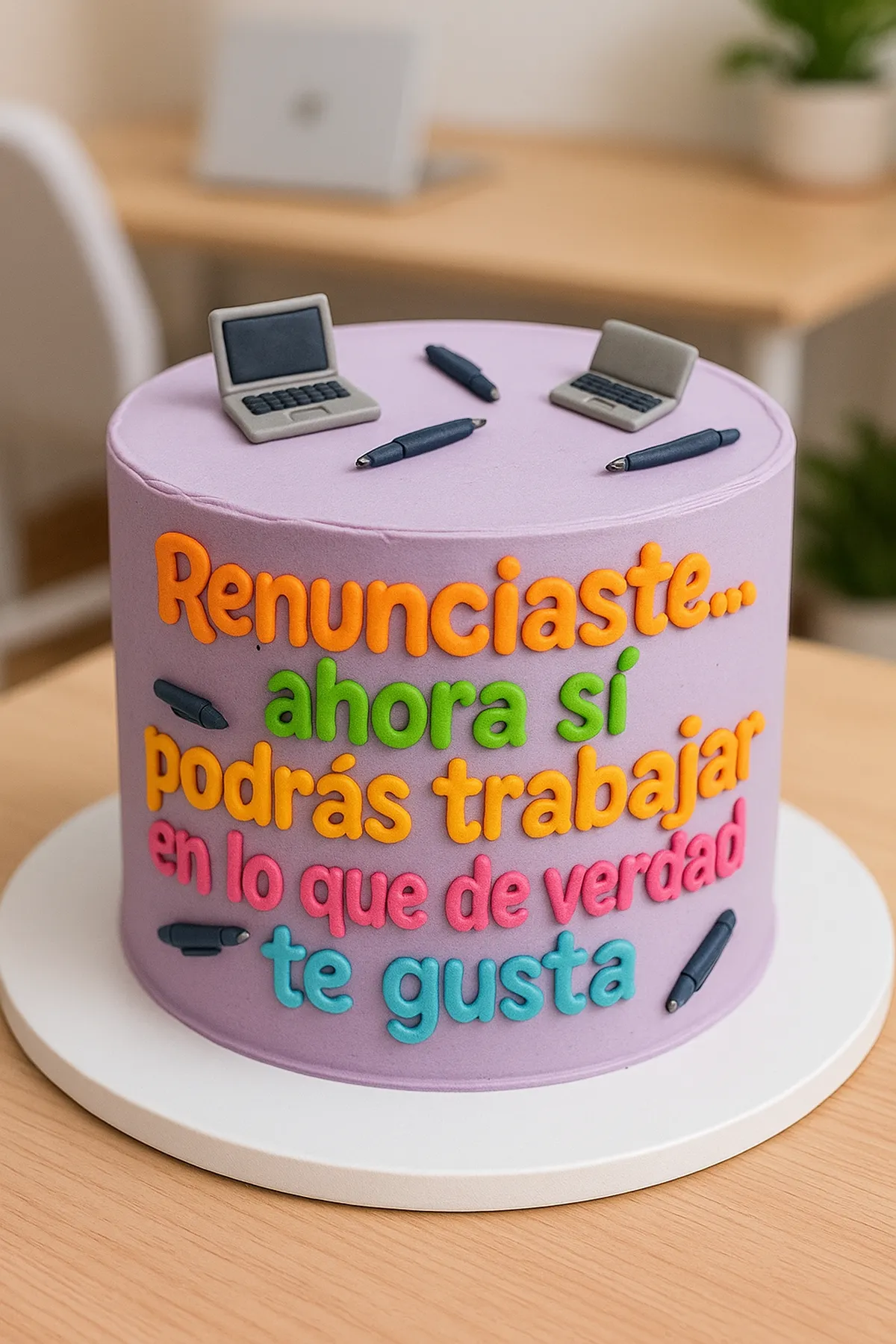 Torta con el mensaje «Renunciaste: ahora sí trabajarás en lo que te gusta» · Marce Cupcakes Manizales