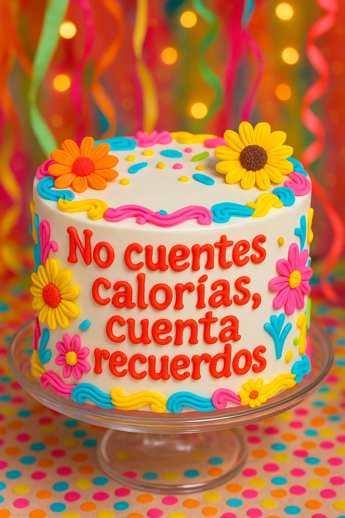 Torta con el mensaje «No cuentes calorías, cuenta recuerdos» · Marce Cupcakes Manizales