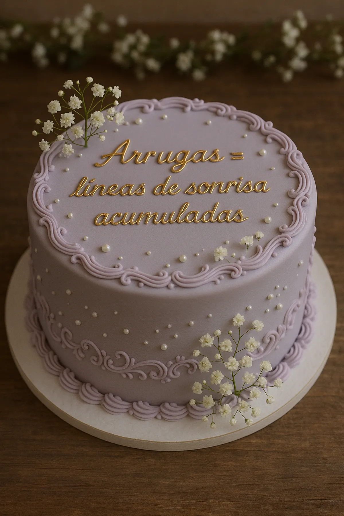 Torta con el mensaje «Arrugas = líneas de sonrisa acumuladas» · Marce Cupcakes Manizales