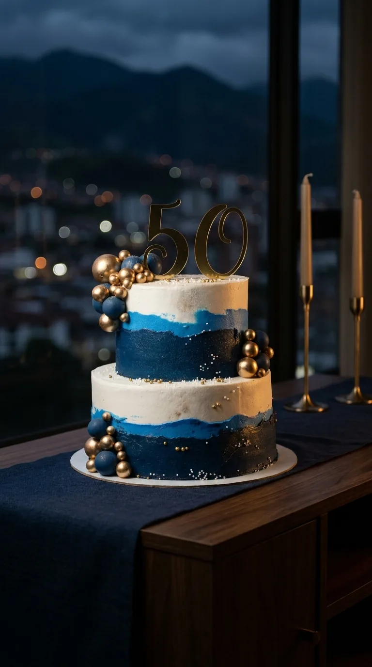 Azul y dorada · torta personalizada en Manizales · Marce Cupcakes