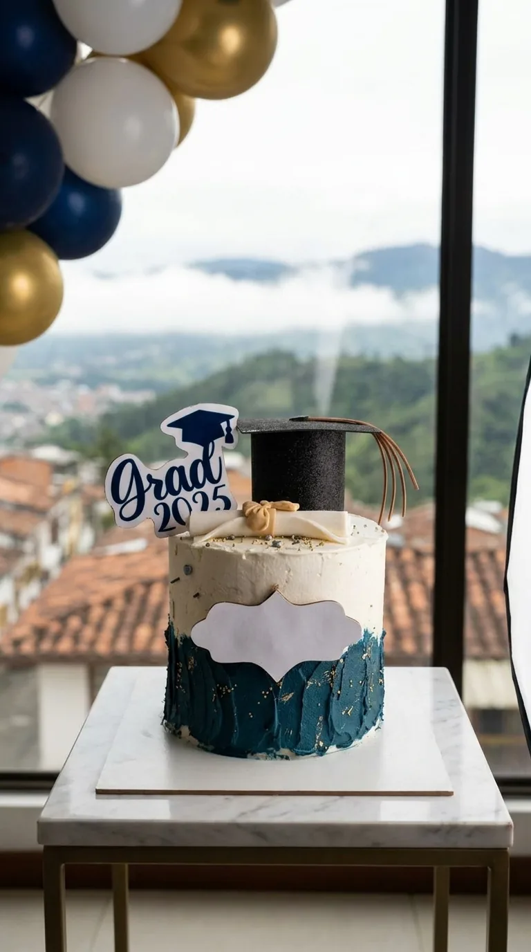 Torta de grado azul con birrete en Manizales