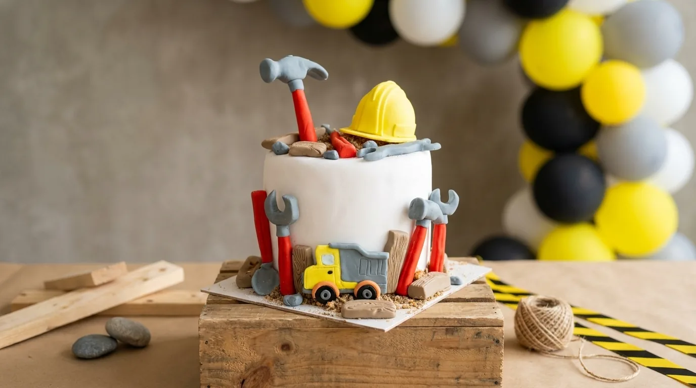Torta de obra con herramientas para cumpleaños infantil en Manizales
