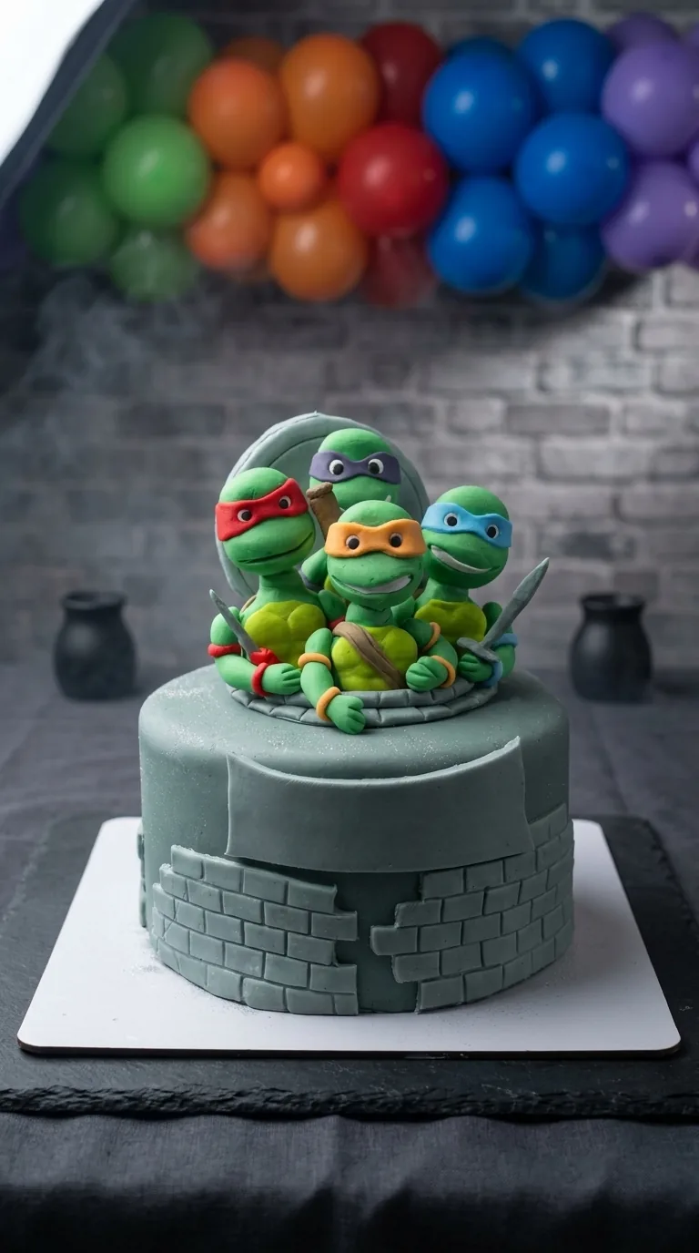 Torta infantil con tortugas de caricatura en Manizales