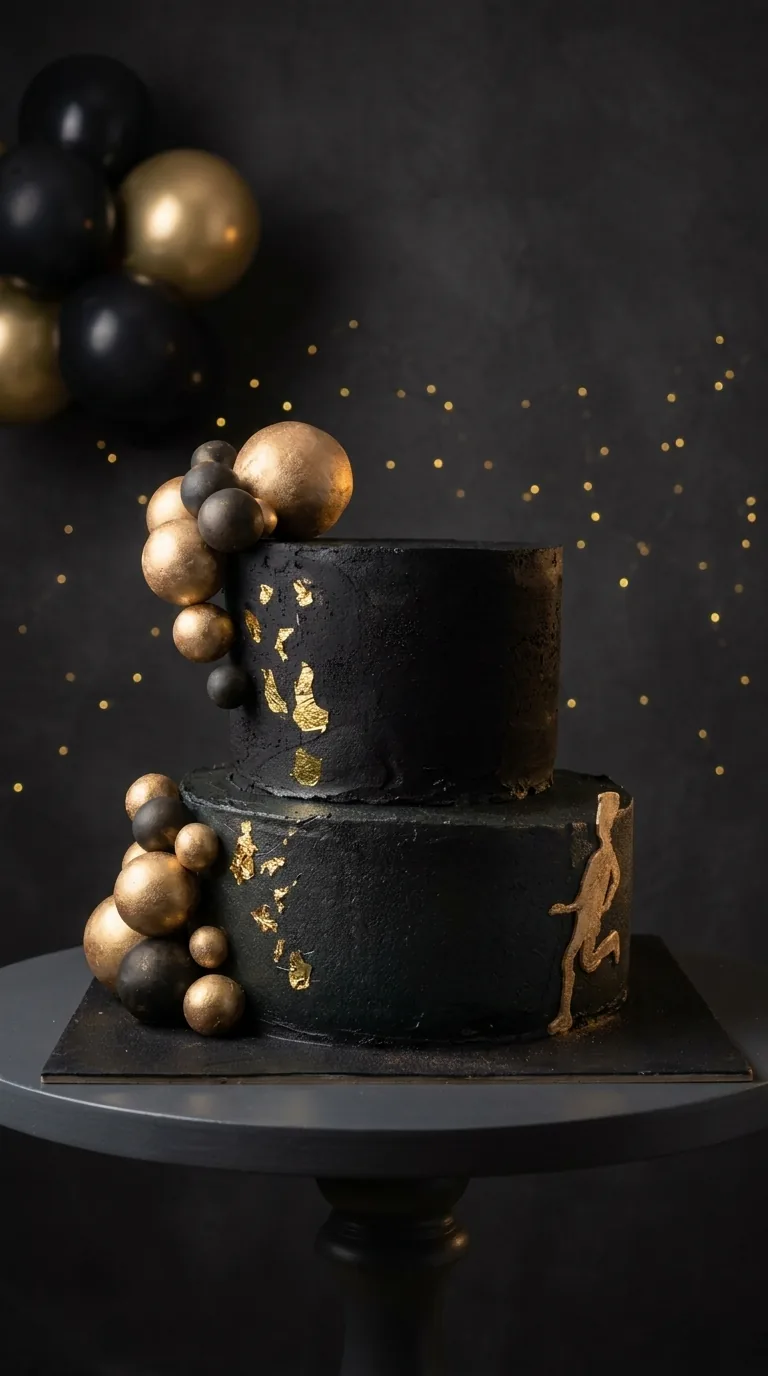 Torta negra con hoja de oro de dos pisos en Manizales