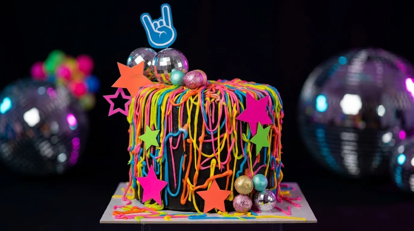 Torta neón con drip de colores para cumpleaños en Manizales