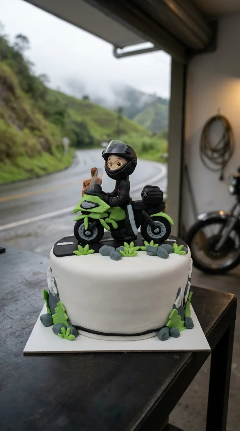 Torta personalizada de motociclista para cumpleaños en Manizales