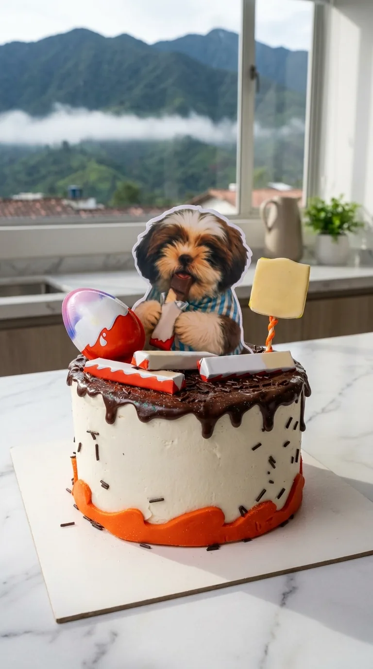 Torta de cumpleaños personalizada con perrito modelado en Manizales