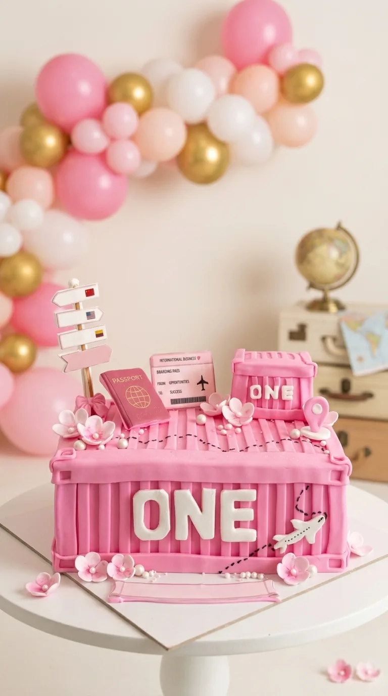 Torta de primer año con maleta viajera en Manizales