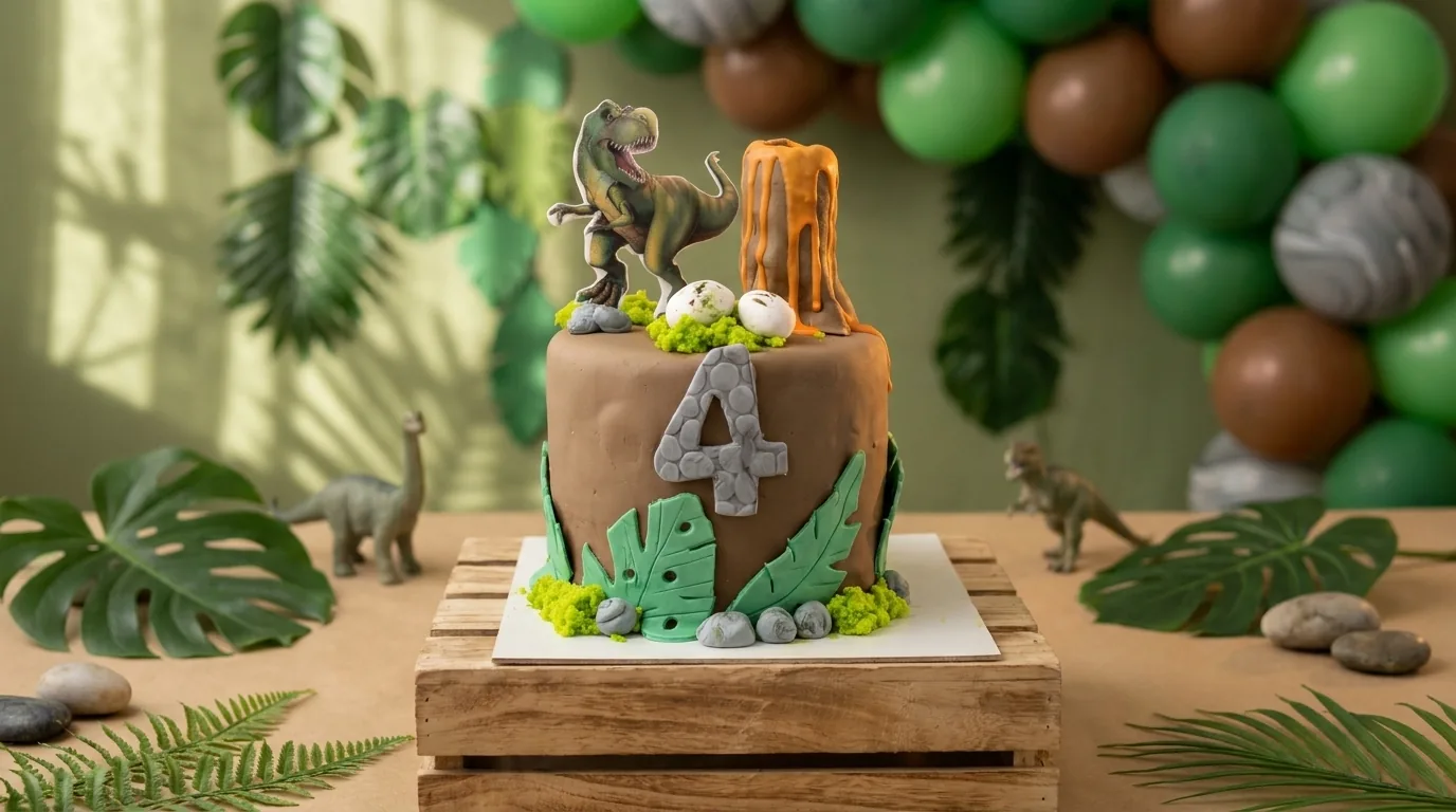 Torta temática de dinosaurios para cumpleaños infantil en Manizales