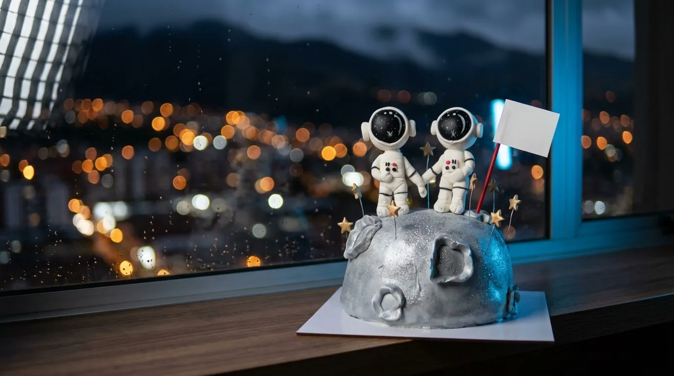 Torta temática espacial con luna en Manizales